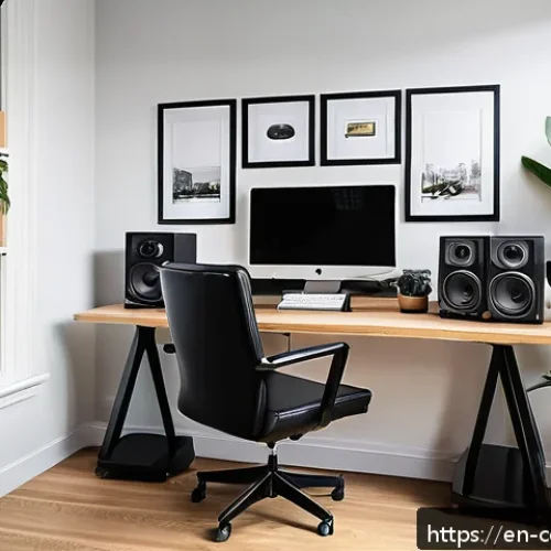 작곡가의 지속적인 업무 개선 - A cozy, modern music studio workspace designed for maximum focus: a sleek desk with a high-end digit...